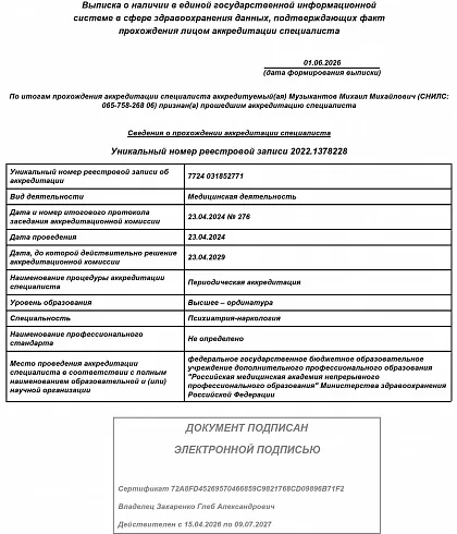 Сведения об аккредитации